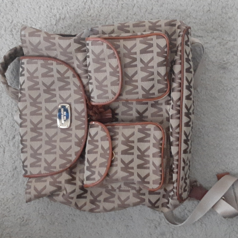 Michael Kors denim tan and brown backpack